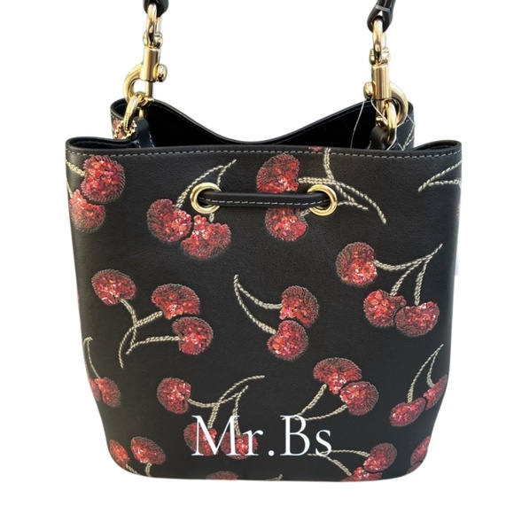 Coach Rowan Bucket Bag With Cherry Print Leather Purse - Picture 3 of 10